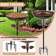 Elegant Copper Finish Metal Bird Bath with Decorative Leaf Design and Sturdy Ground Stake for Garden or Yard Multicolor