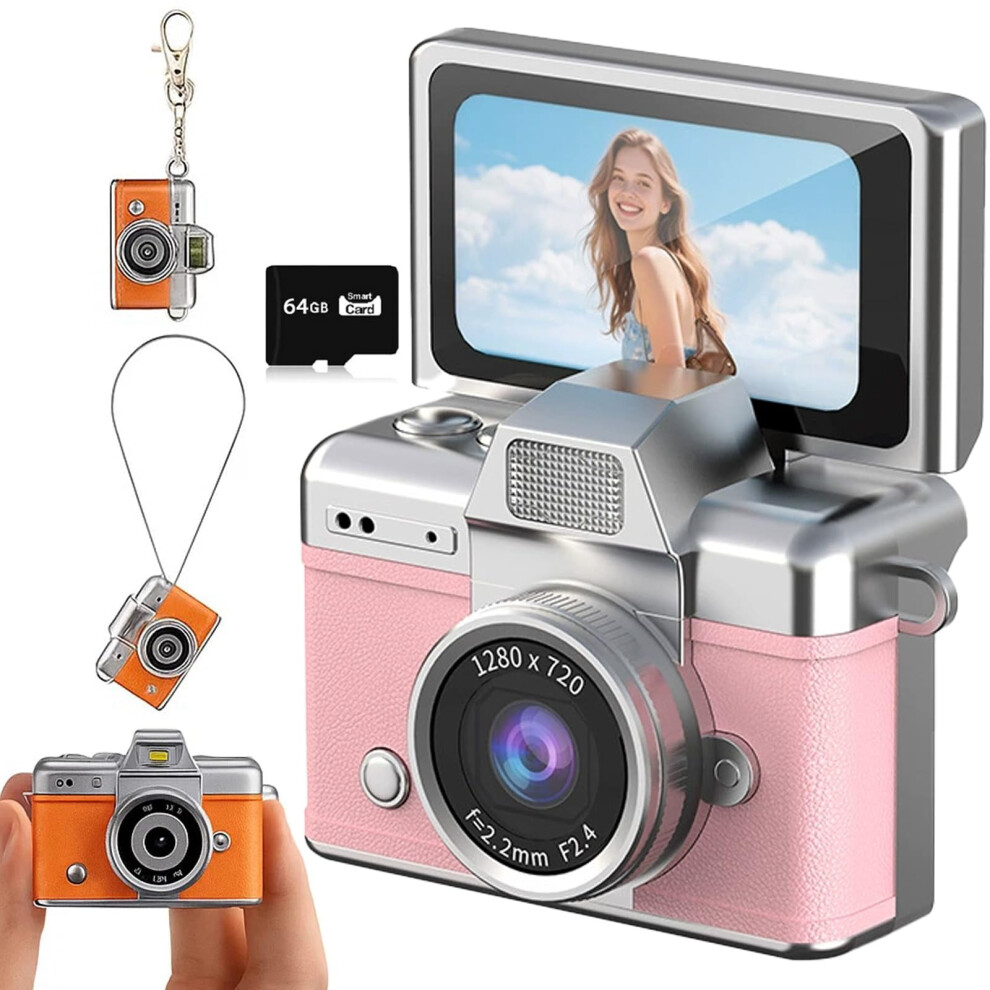 Mini Digital Camera With 1.47" Lcd, 1080P, Ccd, Flip Screen, 64Gb, Built-In Flash, Pink 9555307543756