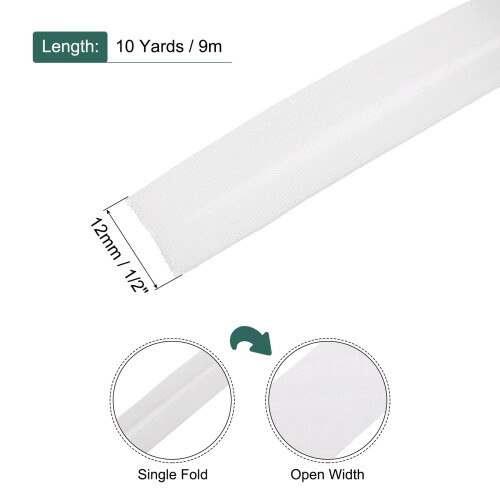 Polyester Enkelt Foldet Skråbånd 1/2" Hvid 10 Yards 1