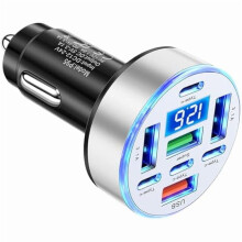 40W 8-Port Car Charger USB Type-C Adapter with Digital Voltage Display for Multiple Devices