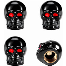 8 PCS Skull Valve Caps – Copper Red-Eyed, Rubber Ring, for Car/Motorcycle/Bicycle (Blue), Compatible with Standard Valves