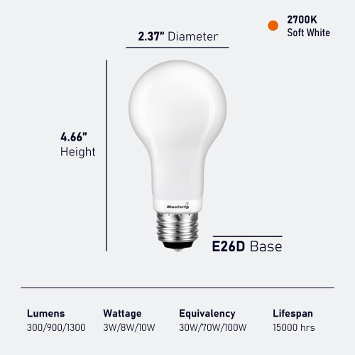 Λαμπτήρες LED 3 δρόμων A19 3W/8W/10W απαλό λευκό 2700K E26 Συσκευασία των 4 1