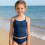 Μαγιό Tankini για κορίτσια, μπλε σκούρο, 9-10 ετών, μονόχρωμο, με τελείωμα σε αντίθεση, 2