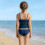 Μαγιό Tankini για κορίτσια, μπλε σκούρο, 9-10 ετών, μονόχρωμο, με τελείωμα σε αντίθεση, 5