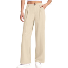 Girls' Beige Flowy Dress Pants with Elastic Waist, Compatible with Blouses – Comfortable & Polished Look
