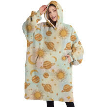 Oversized Wearable Blanket Hoodie with Sun/Moon/Star Pattern, Sherpa Lining & Super Pockets – Unisex, Super Warm