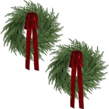 Guirlanda de Natal artificial de pinheiro e cedro com laço vermelho (pacote com 2)