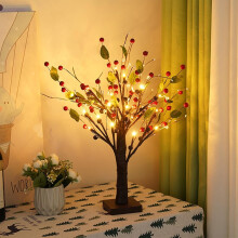 Red Berry Blossom Tree with 24 Waterproof LEDs, 19.7in, DIY Twinkling Decor, Realistic & Reusable – Compatible with Christmas, Holiday, Party