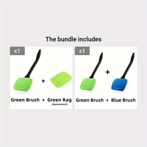 Kit de cepillo de limpieza de ventanas de coche con mango largo, PP, verde-azul,