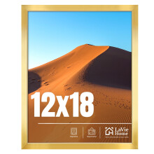 12x18 Picture Frame with HD Plexiglas, Gold Classic Collection Wall Frame, 12 x 18 Matted Display for Portraits or Art, Vertical or Horizontal, Gold