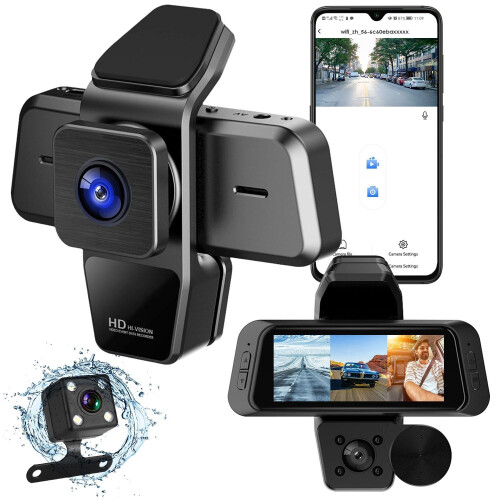 WLAN-Dashcam, 1080p, 3 Kanäle, 170 Weitwinkel
