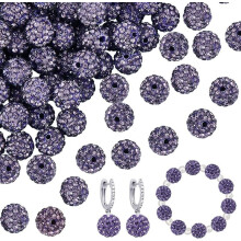 100 Stück lila Polymer-Tonperlen mit Strasssteinen, 10 mm runde Discokugelperlen