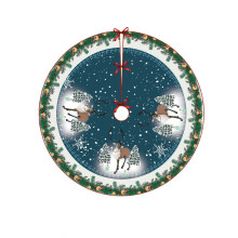 48" Christmas Tree Skirt with Snowflake & Reindeer Design – Rustic Red Xmas Decor for Indoor/Outdoor Use