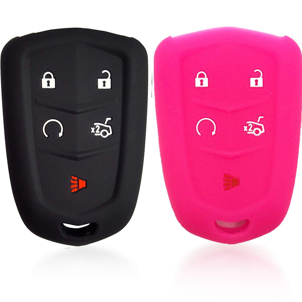 2Pcs 5-Button Silicone Key Fob Cover For Cadillac Xt5/Ats/Ct6/Xts/Srx/Cts/Escalade ( & Pink), Compatible With Cadillac Remotes Black/Pink 9558633953268
