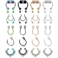 24PCS Magnetic Fake Nose Rings – Hypoallergenic Stainless Steel, Non-Piercing Septum Hoop & Stud, Adjustable Faux Cuffs for Women & Men