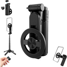 Magnetic Pocket Selfie Stick with Bluetooth Remote, Compact Aluminum Tripod Stand, 360 Rotation Phone Holder for Travel Vlogging & Mobile