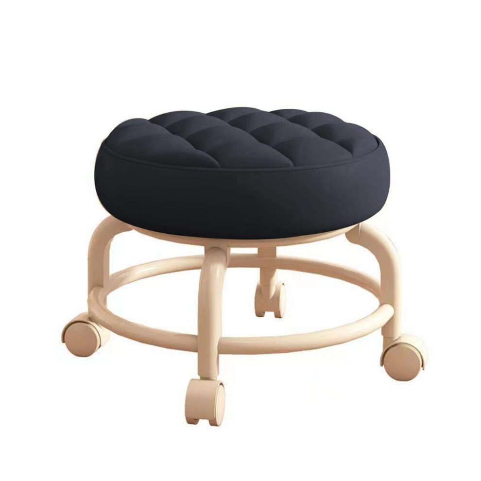 Mobile Low Rolling Stool With 360 Swivel Wheels, Leather Seat Â Heavy-Duty Adjustable Roller Stool For Home Workshops, Garages & Dã©Cor Black 9181073336782