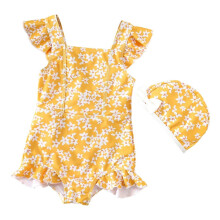 Girls' Floral Two-Piece Tankini Swimsuit for Toddler (5-6Y), Yellow, Beach & Pool Wear – Compatible with Water Play