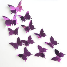 12Pcs 3D Mirror Metallic Butterfly Wall Decals, Removable Stickers for Party, Wedding, Nursery, Bedroom & Classroom – Purple