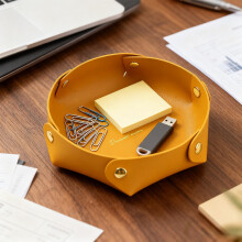 Opvouwbaar opbergbakje van imitatieleer met goudfolie – Waterdichte, compacte organizer voor bureau, kaptafel en op reis (12,5 x 4,5 cm)
