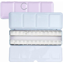 Aquarellpalette mit 26 leeren halben Näpfchen, lila