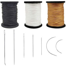 Kit de hilo extrafuerte para reparación de tapicería + 7 agujas para cuero y 3 colores de hilo de nailon (65 metros cada uno), compatible con