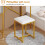 Makeup Vanity Set with Rotating Mirror PU Chair Gold White 4