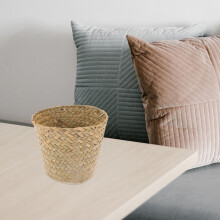 Small Wicker Trash Can Light Green Natural Grass Storage 1Pcs for Home Users