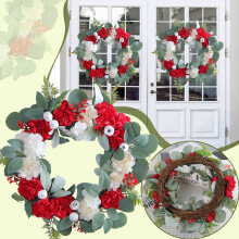 Guirlande de fleurs blanches et rouges fraîches à suspendre à une porte, guirlande de fleurs artificielles pour les fêtes, couronne de branches