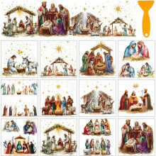 12 Sheets Christmas Nativity Scene Window Clings Christmas Rub on Transfer Stickers Furniture Decal