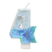 Bougie d'anniversaire en forme de queue de sirène bleue, décoration chiffre 7,5 cm de hauteur, cire de paraffine, sans fumée, articles de fête,