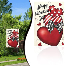 Bandiera da giardino per San Valentino – Design con doppio cuore di benvenuto per decorazioni esterne in cortile, compatibile con aste