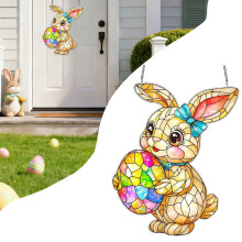 2D Easter Bunny Hanging Decorations Acrylic Eggs Ornamets Indoor/Outdoor Spring Decor Easter Tree Decorations for Home Garden Easter, A