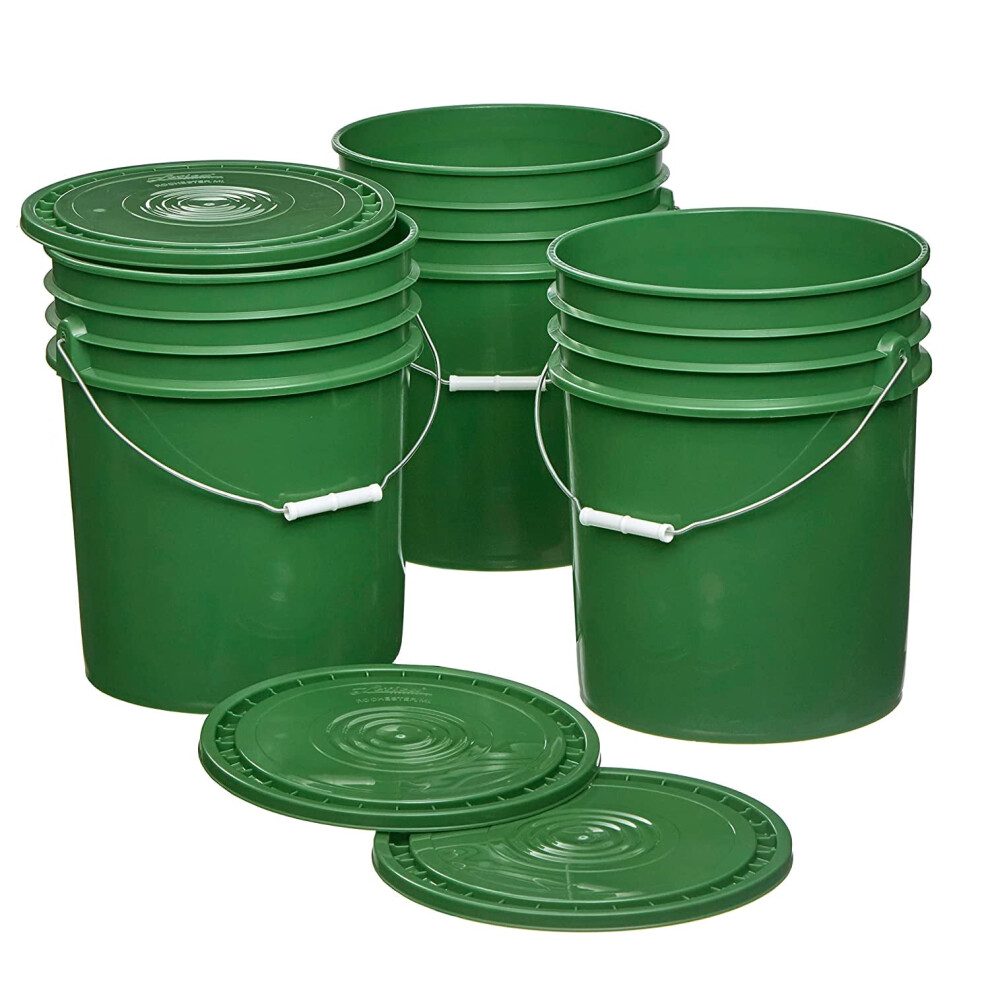 Consolidated Plastics 5 Gallon Food Grade Buckets With Easy Peel Lids (3 Pack) Bpa Free Container Storage, Durable Hdpe Pails, Made In Usa (Green) 9402001145253