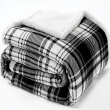Sherpa Plaid Throw Blanket (60"x70"), Fleece Flannel Microfiber, Twin Size, Cozy Soft Fuzzy Blanket for Couch/Bed/Sofa – Black