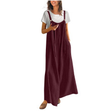 Femei moda Casual culoare solidă buton buzunare frontale detaliu pantaloni lungi salopetă pantaloni dintr-o bucată costum pantaloni confortabil