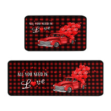 Romantic Red Hearts Kitchen Rug Set of 2 – Anti-Fatigue Runner & Mat, Valentine's Day Home Decor