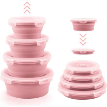 Collapsible Silicone Bowls Set of 4 with Lids – BPA Free, Microwavable, RV & Camping Storage (Pink) – Compatible with RV kitchens
