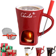 Handmade Ceramic Chocolate Fondue Mug Set with Candle Warmer & Forks – Compatible with Chocolate, Cheese, Candy – Great Gift for Birthday &