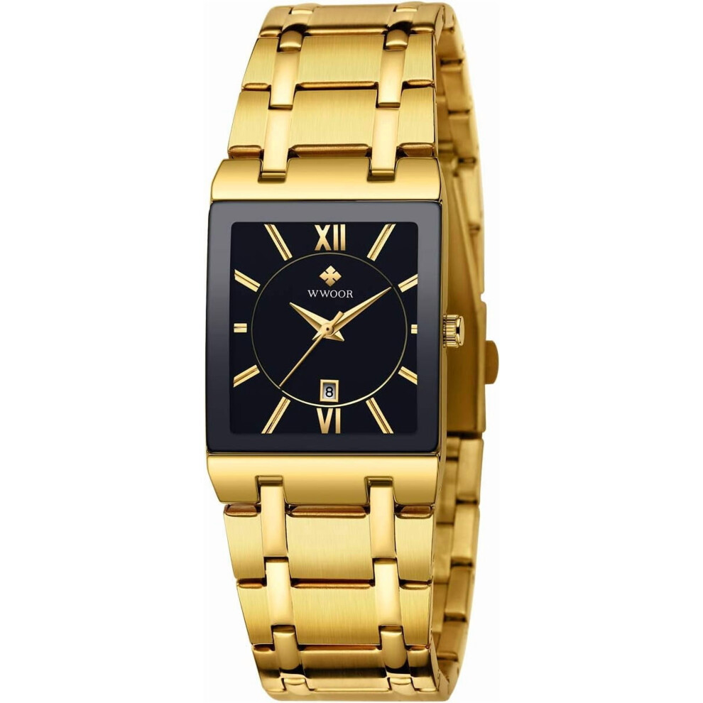 Square Watches for Men Stainless Steel Mens Square Watch with Date Original Waterproof Analog Quartz Fashion Business Casual Wristwatch