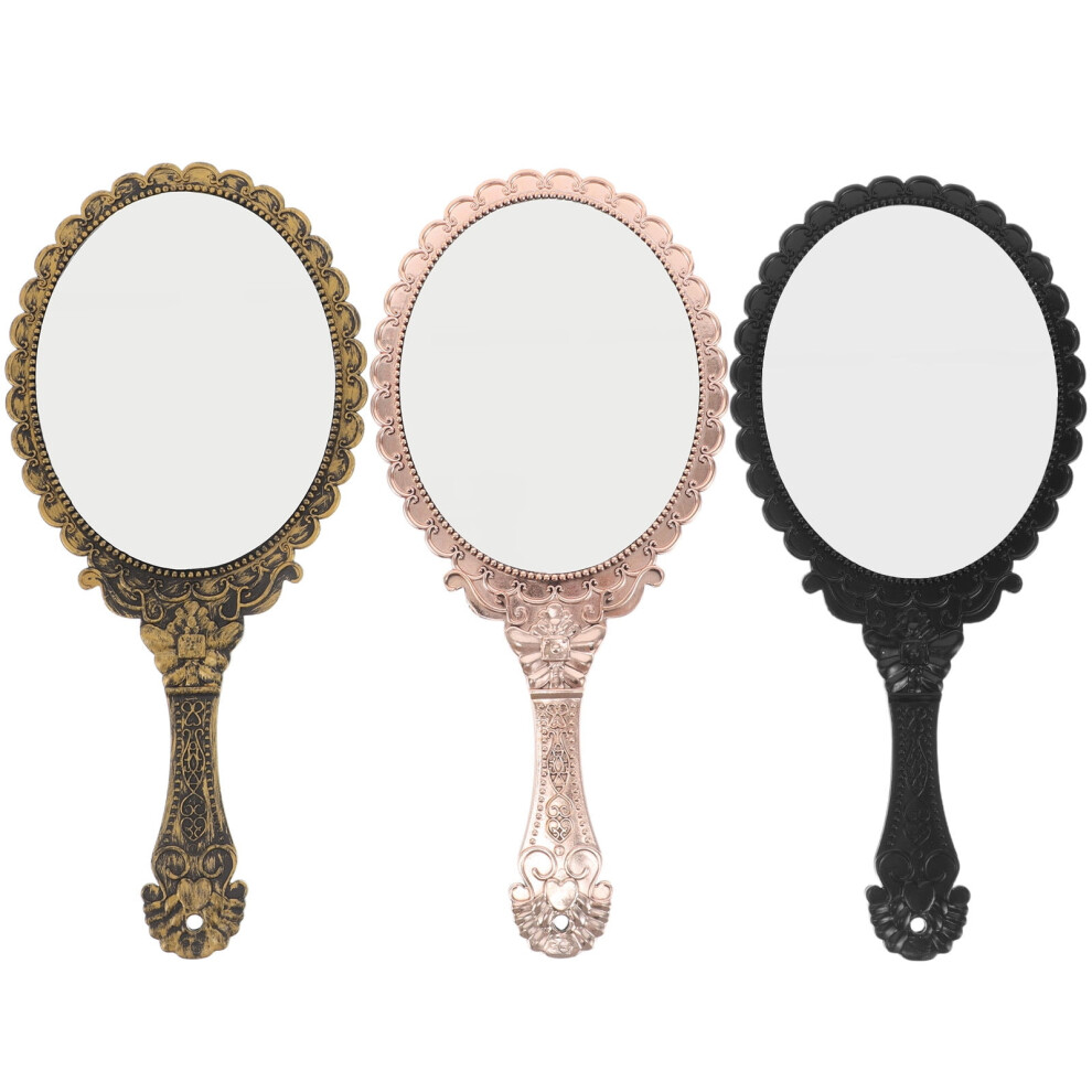 Elegant Vintage Handheld Mirror ABS for Makeup Use, Clear Reflection, Portable and Lightweight 3Pcs