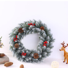 Guirlanda de Natal para porta de entrada, parede, lareira, janela, com flocos de neve, pinhas e frutinhas.