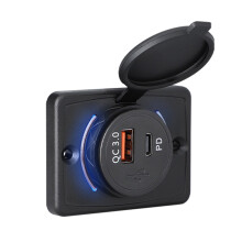 12V/24V USB zásuvka s krytom, PD3.0 18W typ C a QC3.0 18W USB portový panel do auta, USB zásuvka, nabíjačky a adaptéry