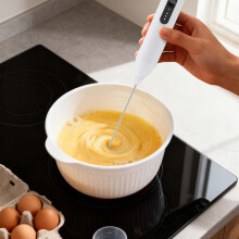 Milk Frother Wand - Mini Handheld Milk Frother with Stainless Steel Whisk - Battery-Powered Drink Mixer for Coffee, Lattes, Cappuccinos, Matcha