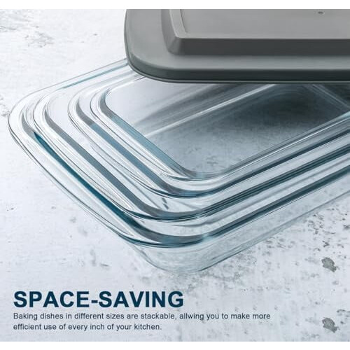 8-Pc Deep Glass Baking Dish Set with Plastic Lids, Rectangular Bakeware for Lasagna, Freezer-to-Oven & Dishwasher Safe, Gray 2