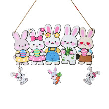 Türschild mit Osterhasenmotiv, hölzerne Hängedekoration „Frohe Ostern“, Türhänger mit Osterhasenmotiv für Haustür, Veranda, Garten, Wand