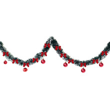 Kerstboomslinger met pompons, 199 cm lang, bloemenlint, veelkleurige plastic slinger voor feestelijke raam- en trapdecoratie