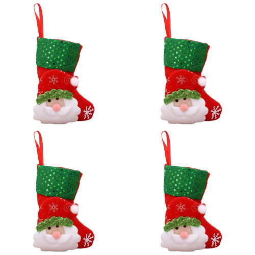 4 Mini Meias de Natal de Feltro com Boneco de Neve, Urso Polar e Papai Noel