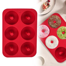 Non-Stick Silicone Donut Mold Set for 6 Full-Size Donuts, Muffins, Cakes – BPA Free, Oven & Dishwasher Safe, Easy Clean – Red