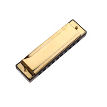 OULII 10-Hole Golden Harmonica for Beginners with Rich Tone and Design